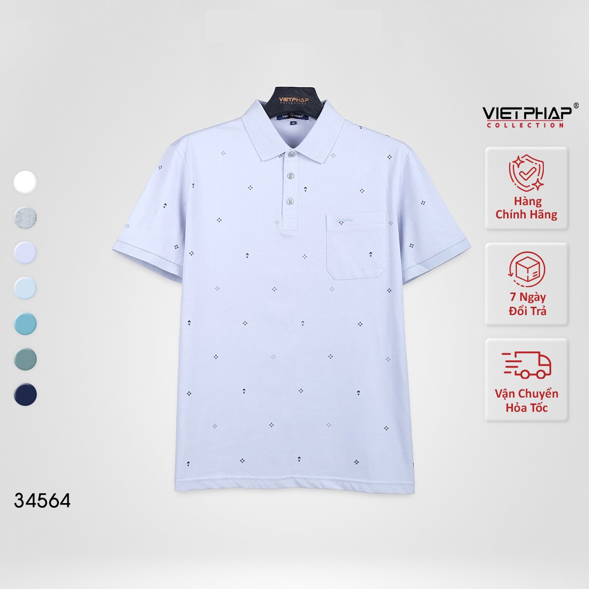Áo Polo Nam VIỆT PHÁP Form Luxury -  Thun Cotton In , lịch lãm, sang trọng 34564