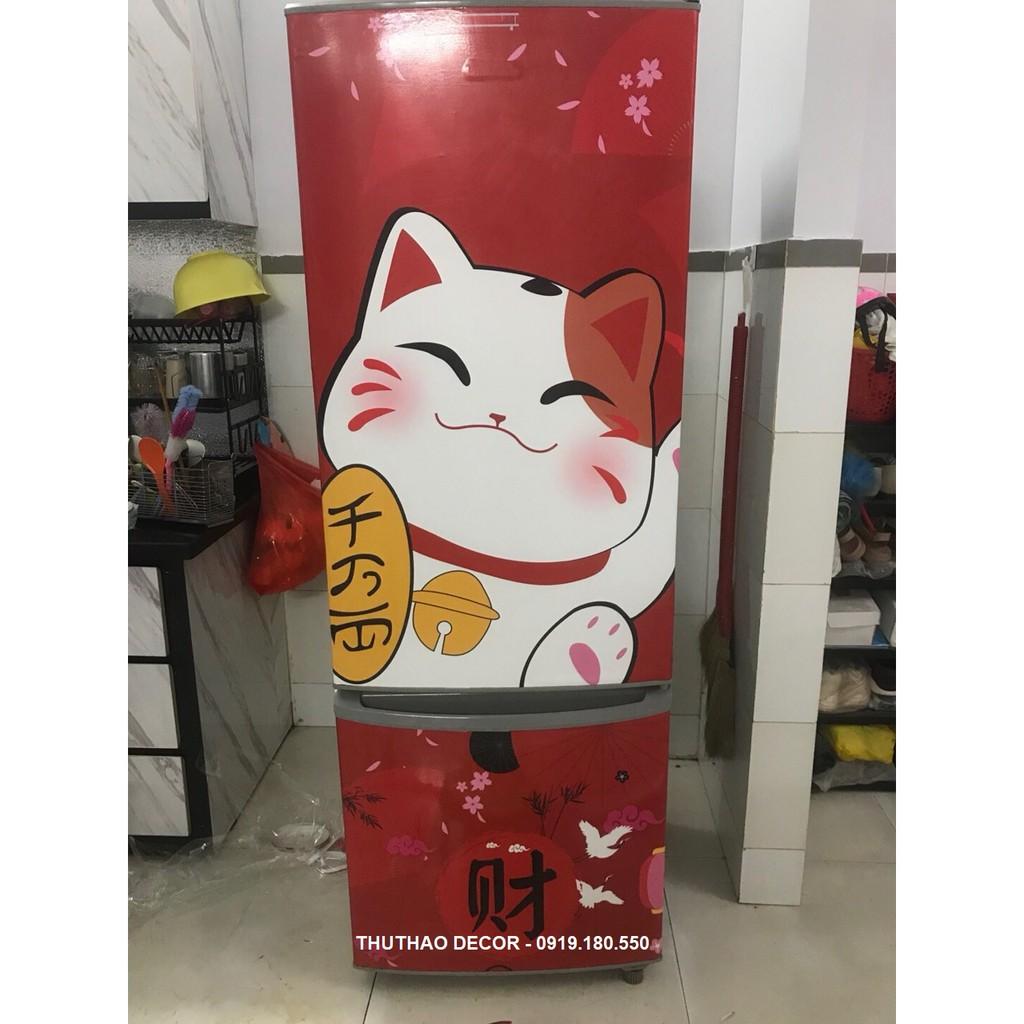 Decal dán tủ lạnh " Mèo thần tài"