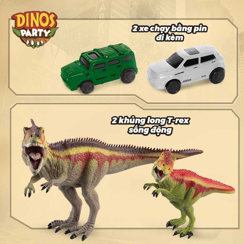 Đồ Chơi DINOS PARTY Bộ Lắp Ráp Đường Đua Thành Phố Khủng Long (Xe Chạy Pin)_Xanh CM558-12