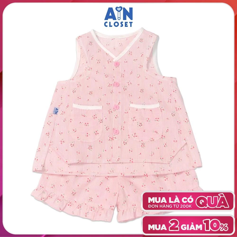 Bộ quần áo ngắn bé gái họa tiết Hoa nhí kẻ hồng cotton - AICDBG4WEOR4 - AIN Closet