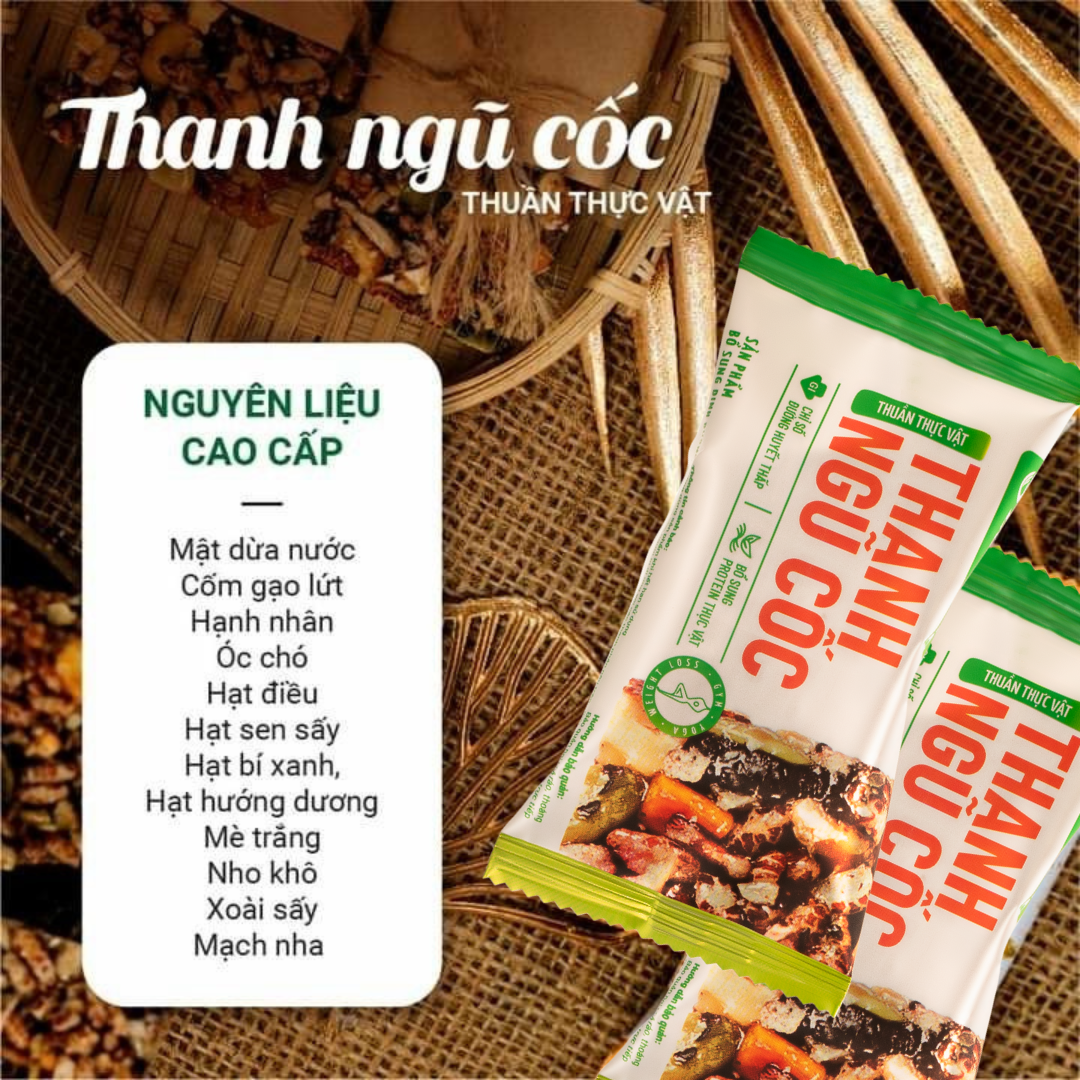 Ngũ cốc dinh dưỡng thuần thực vật (10 thanh * 25g/ Hộp), Thanh ngũ cốc thuần thực vật; bổ sung protein, giúp giảm cân