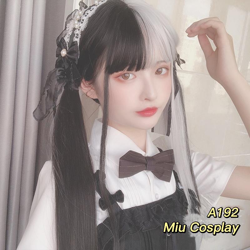 Wig/Tóc giả nữ sinh cá tính nửa đen nửa trắng hot trend - A192 Nguyên đầu teen/lolita dễ thương