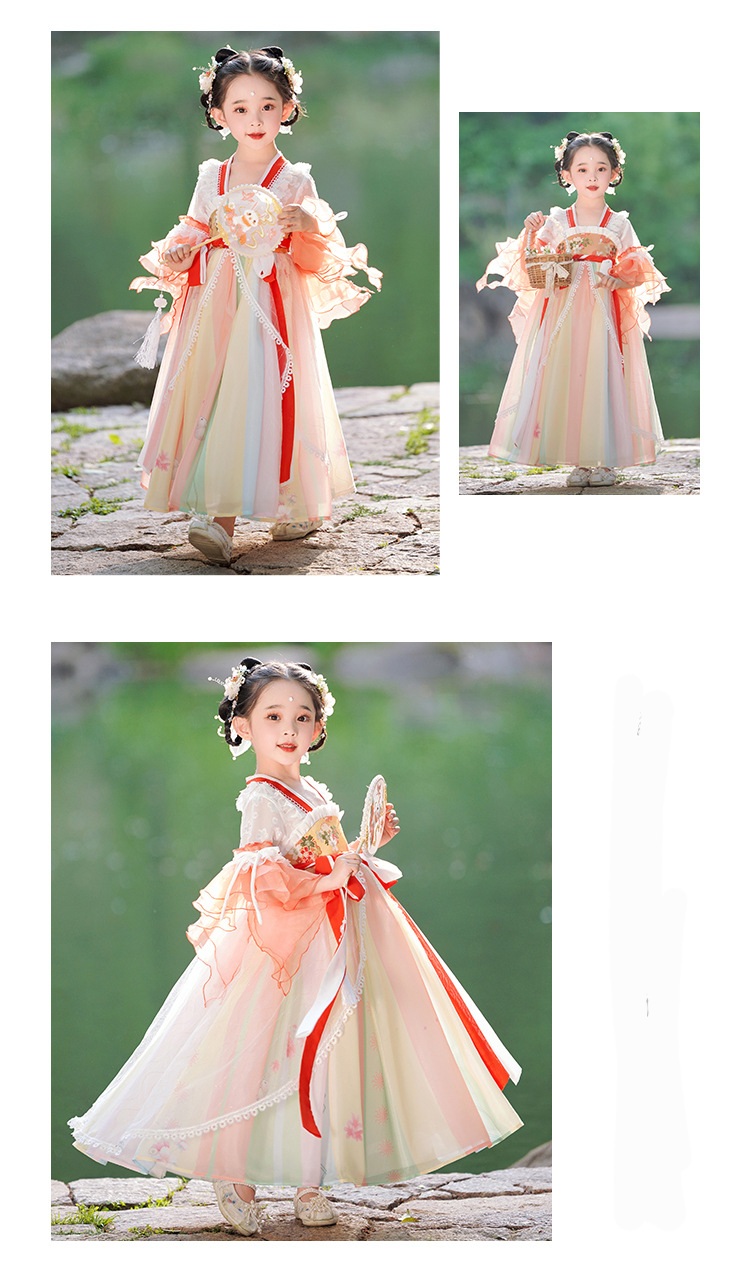Đầm váy công chúa cổ trang hanfu thêu hoa cho bé gái diện lễ tết trung thu đẹp size 100-160 hàng Quảng Châu