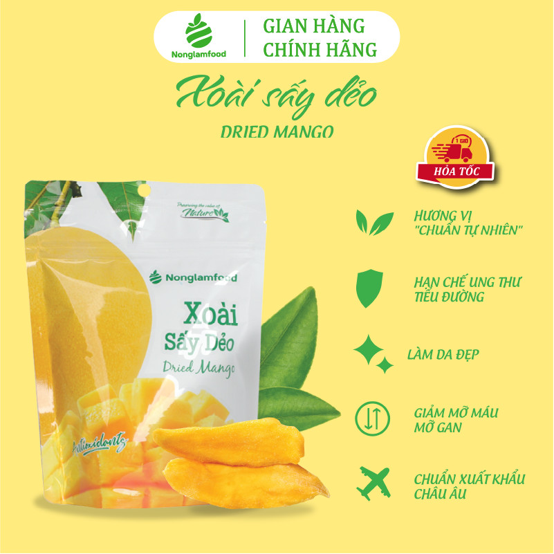 Combo 10 túi xoài sấy dẻo Nonglamfood 75g | Ngon chuẩn dưỡng chất | Giàu vitamin, chất xơ