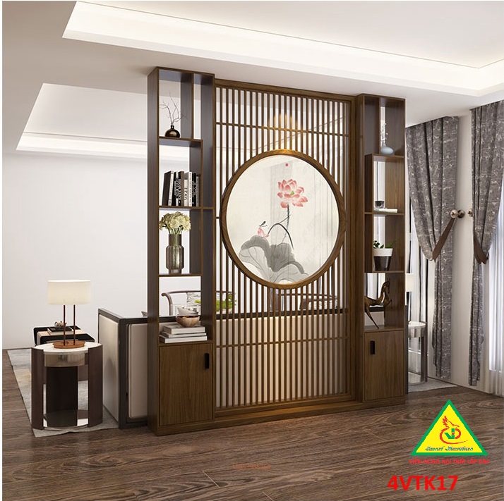 Vách ngăn phòng khách, vách ngăn tủ kệ bằng gỗ 4VTK17- Nội thất lắp ráp Viendong adv