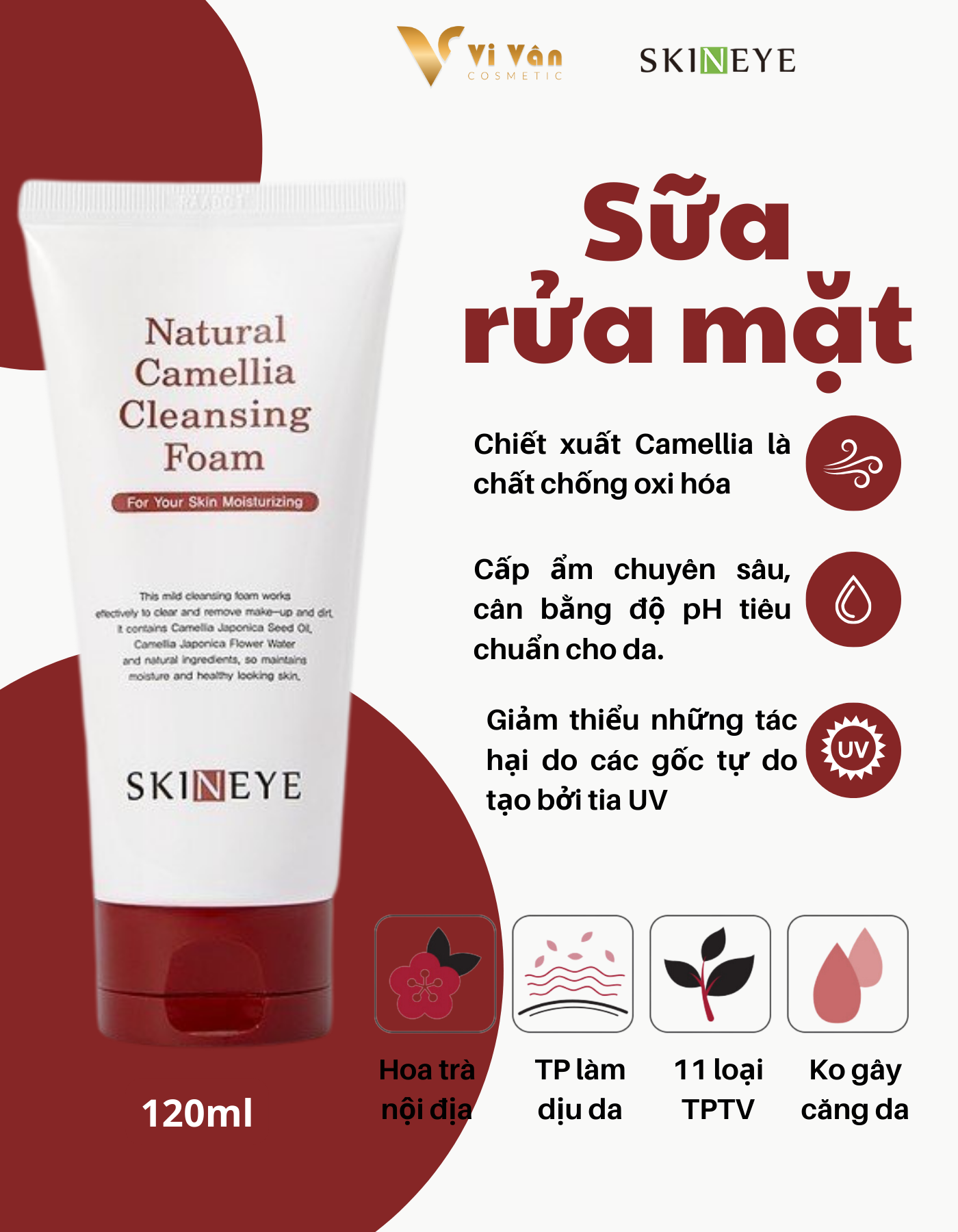 Sữa Rửa Mặt Chống Lão Hóa, Cấp Ẩm, Trắng Da SKINEYE 120ML - ( Vi vân _ Cosmetic )