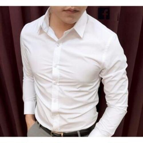 Áo sơ mi trắng nam vải lụa trơn kate không nhăn không sù không bay màu BAKARA SHOP