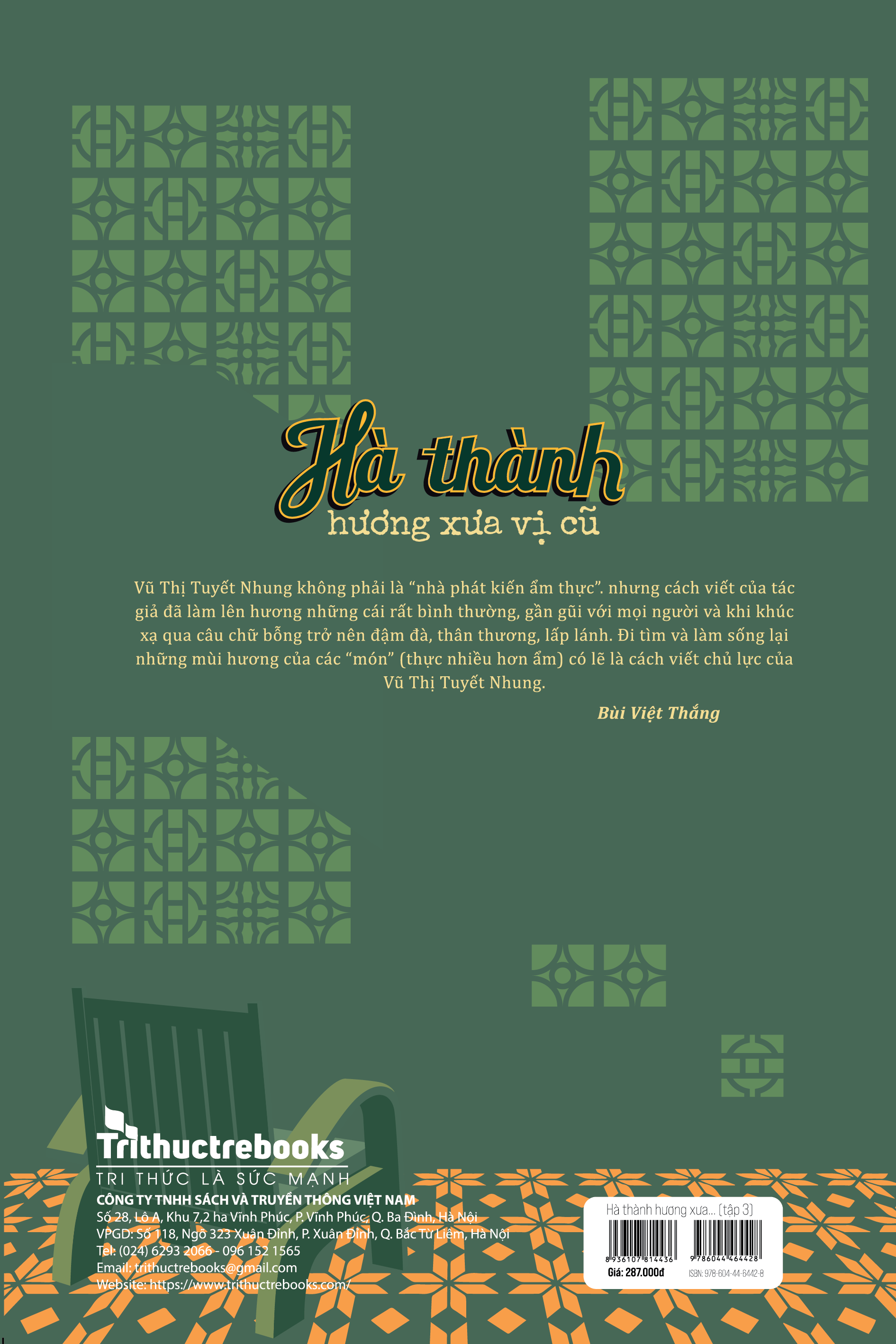 Sách - HÀ THÀNH HƯƠNG XƯA VỊ CŨ (tập 3) - Tác giả Vũ Thị Tuyết Nhung - Trithuctrebooks - Khổ 16*24 cm