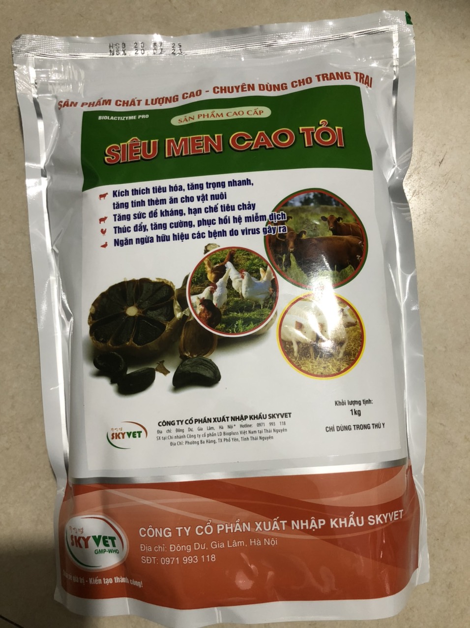 Thuốc thú y, Siêu men cao tỏi 1kg-Skyvet dùng cho chó, mèo, gia súc, gia cầm