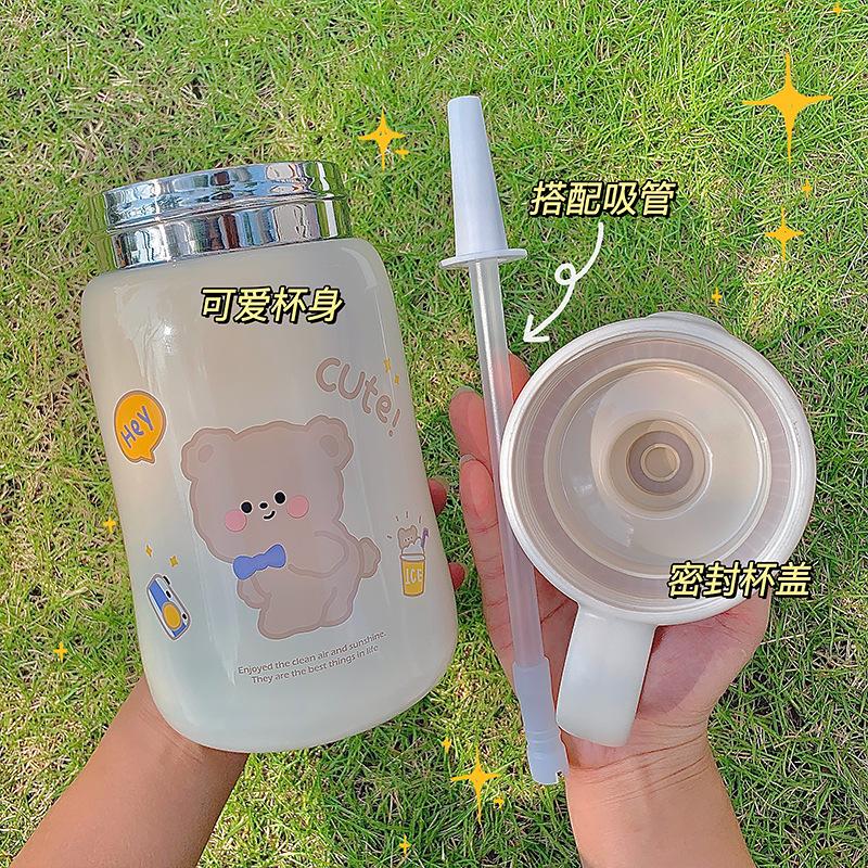 1100ML Giữ Nhiệt Màu Bé Gái Dễ Thương Anime Nhiệt Có Ống Hút Giữ Nhiệt Bình Sữa Hút Chân Không Kid Treo Tường Đôi Cách Nhiệt Nước bình