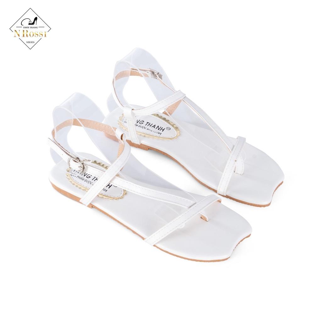 Giày sandal dây mảnh đế bằng màu đen