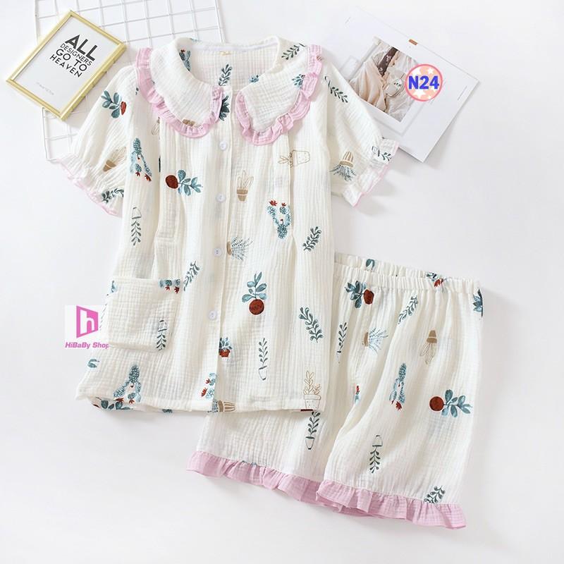 Bộ Pijama Sau Sinh Vải Xô Nhăn - Cộc tay N24