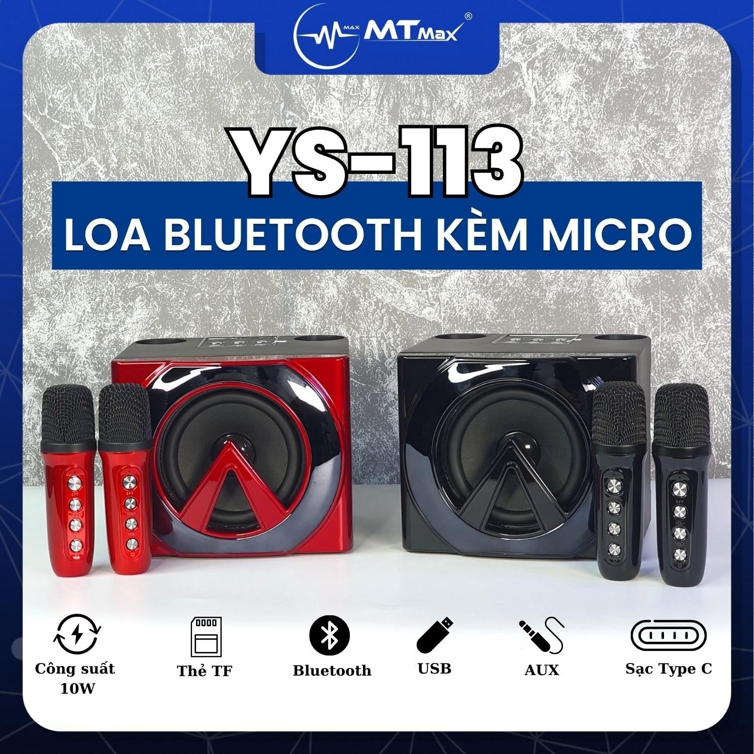 Loa Karaoke YS113 - Kèm 2 Micro Không Dây, Loa Bass Công Suất Khoảng 10W, Nhiều Chế Độ Đổi Giọng Âm Thanh Sống Động