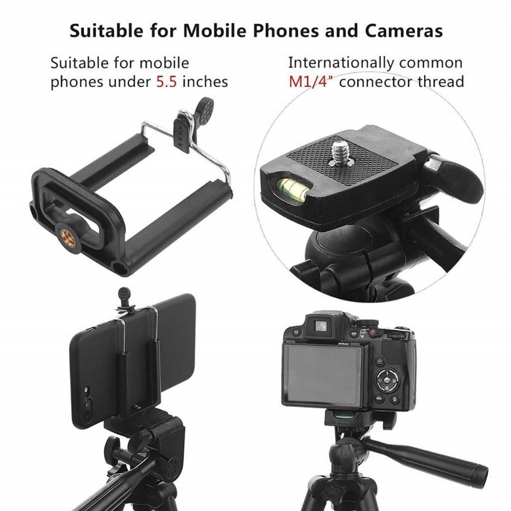 Tripod Camera With Bluetooth Remote Phone Holder Mount Stand Universal-Black