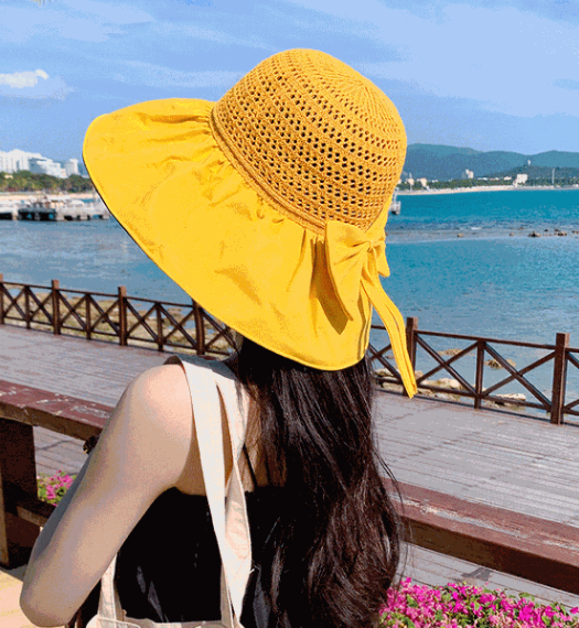 Mũ chống nắng rộng vành gắn nơ thời trang, nón rộng vành nữ phong cách Hàn