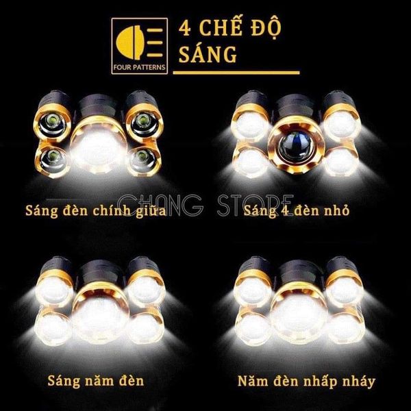 Đèn pin đội đầu siêu sáng 5 bóng led, Pin Sạc 9800Mah, 18650 4.2V siêu sáng