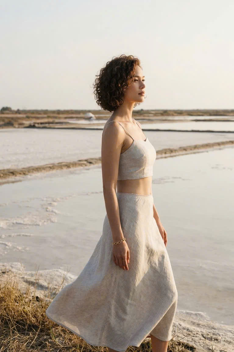 Áo Croptop Hai Dây Linen Vải Lanh Xám Muối Tiêu TOP208 Thời trang Hity