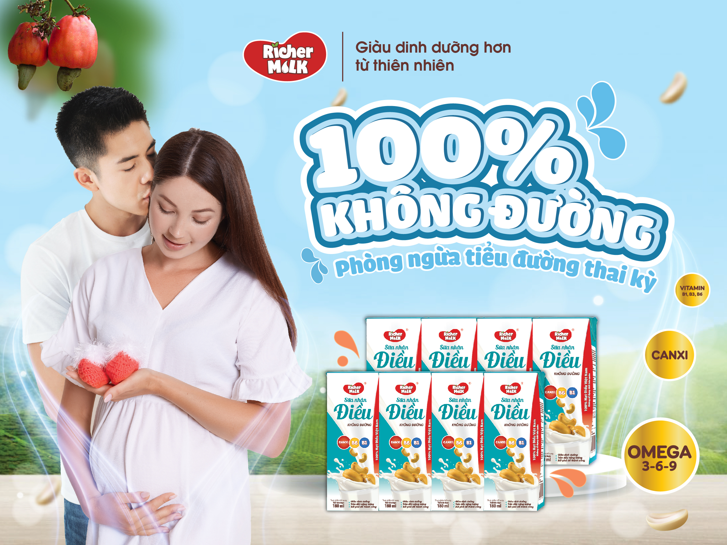 Thùng 48 hộp sữa nhân điều không đường Richer Milk 180ml (180ml x 48)