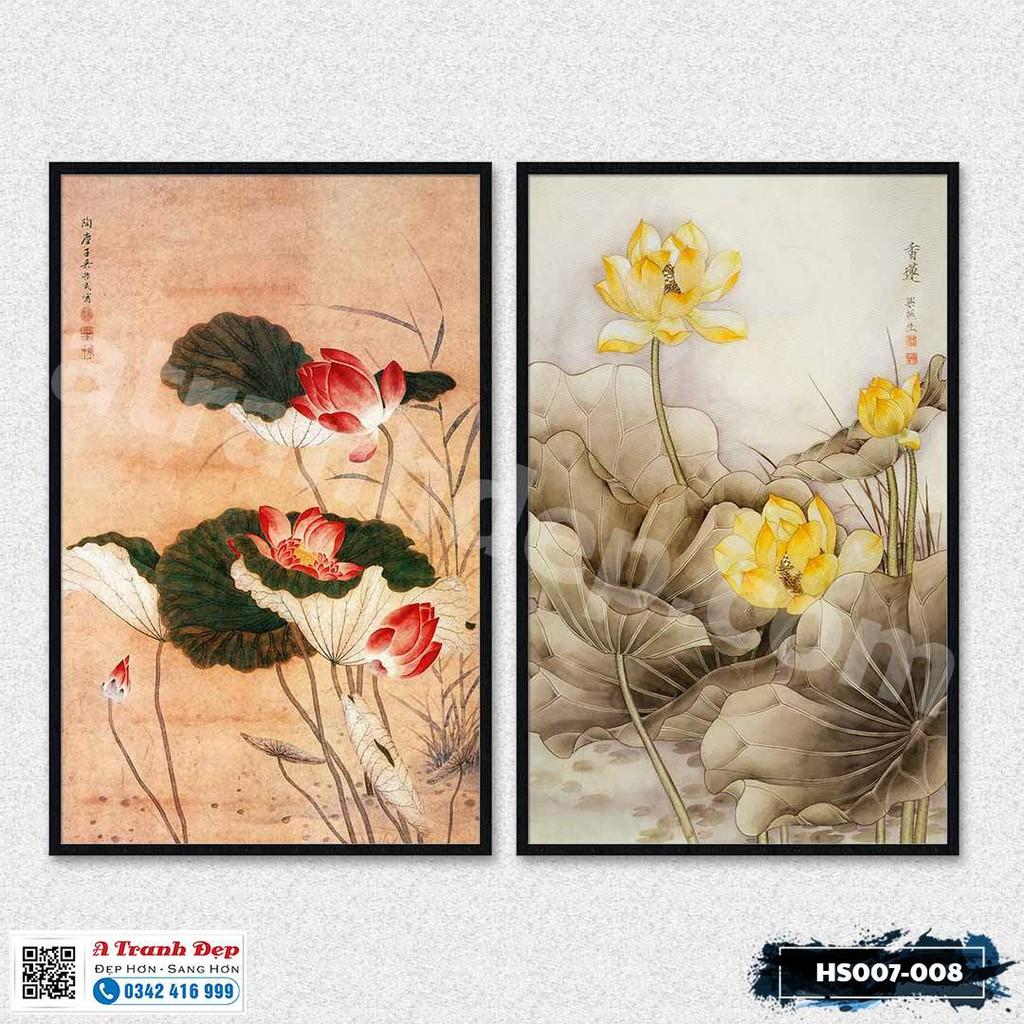 Bộ 2 tranh Canvas hoa sen vàng và đỏ - HS007-008