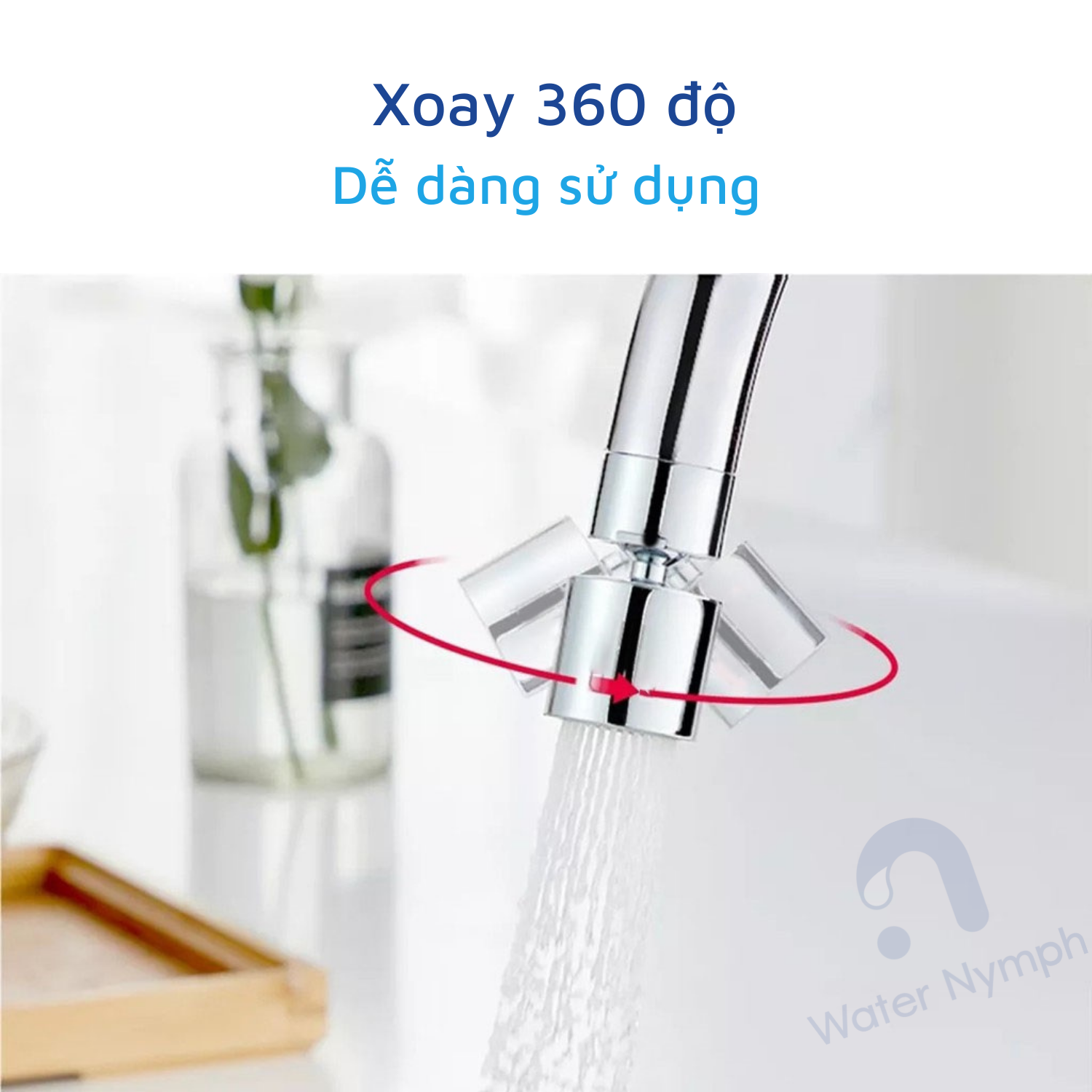 Đầu vòi nước rửa chén bát, rửa mặt xoay 360 độ, tạo bọt, chống bắn, tăng áp, hai chế độ phun nước Waternymph N28 (tặng kèm bộ ren 6 món)