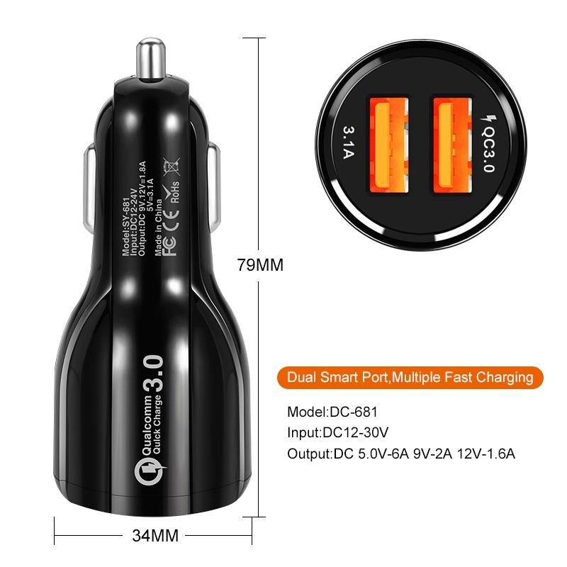 Tẩu Sạc Nhanh 3.0 Hai Cổng USB QC 3.0 Cho Xe Hơi