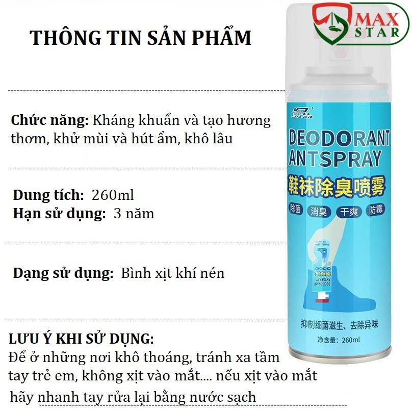 Xịt khử mùi giày và chân diệt khuẩn nano bạc dung tích lớn 260ml Xịt giày khử mùi cao cấp