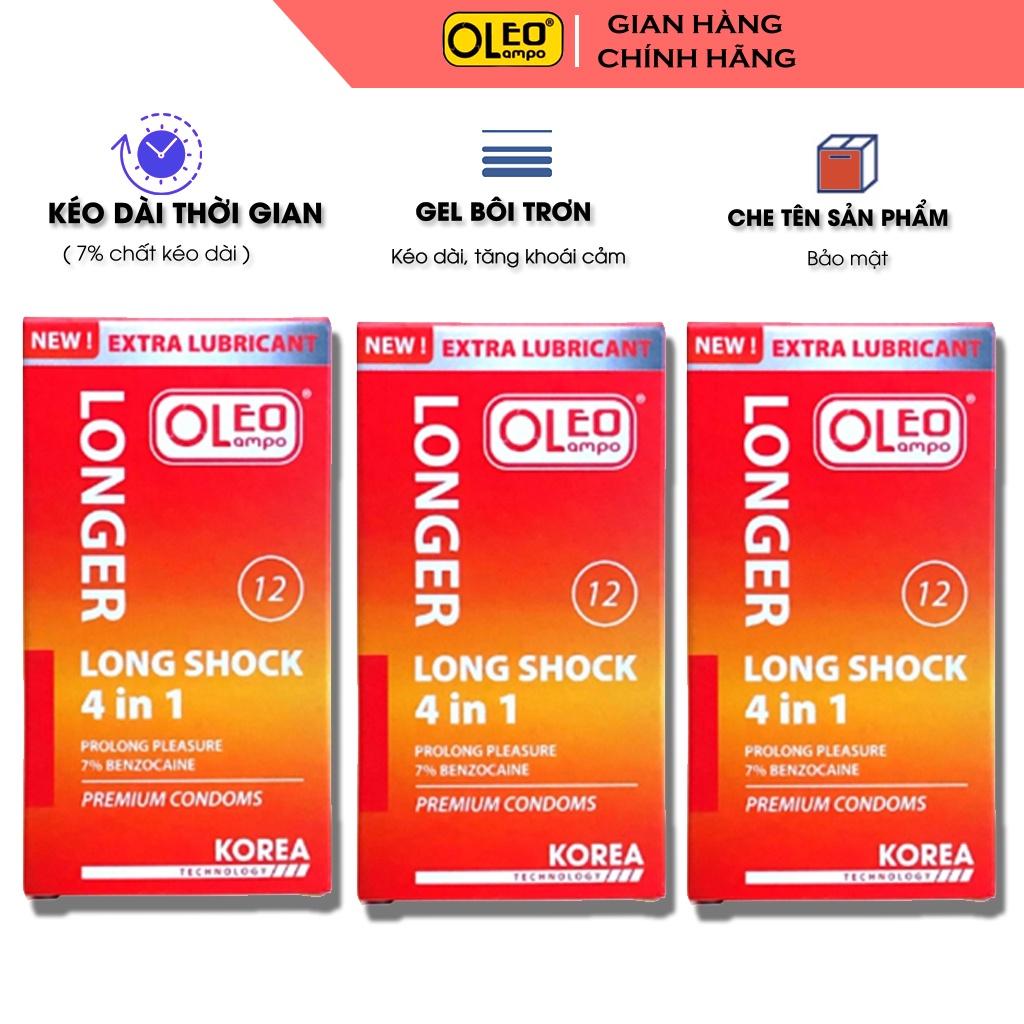 Bao cao su OLEO LAMPO Long Shock 4 in 1 Extra Lubricant. Bộ 3 hộp nhiều gel gai êm tăng cường khoái cảm