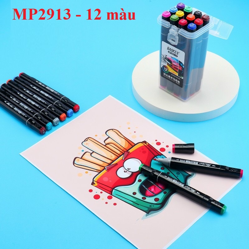 Bút màu marker hai đầu cao cấp Baoke MP2931 / Bút marker 2931 đầu 1mm và đầu 6mm