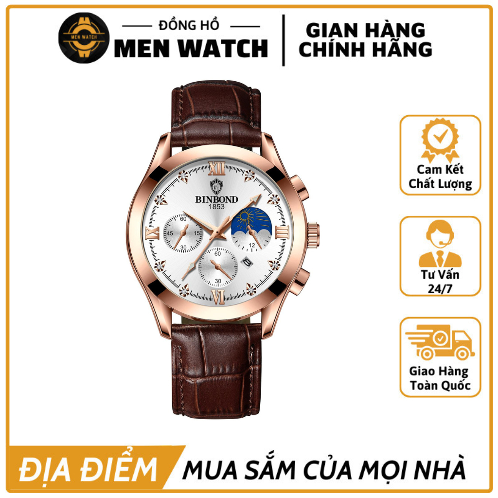 Đồng Hồ Nam Dây Da BINBOND cao cấp phiên bản B1853 Sang trọng Chống nước Phát sáng