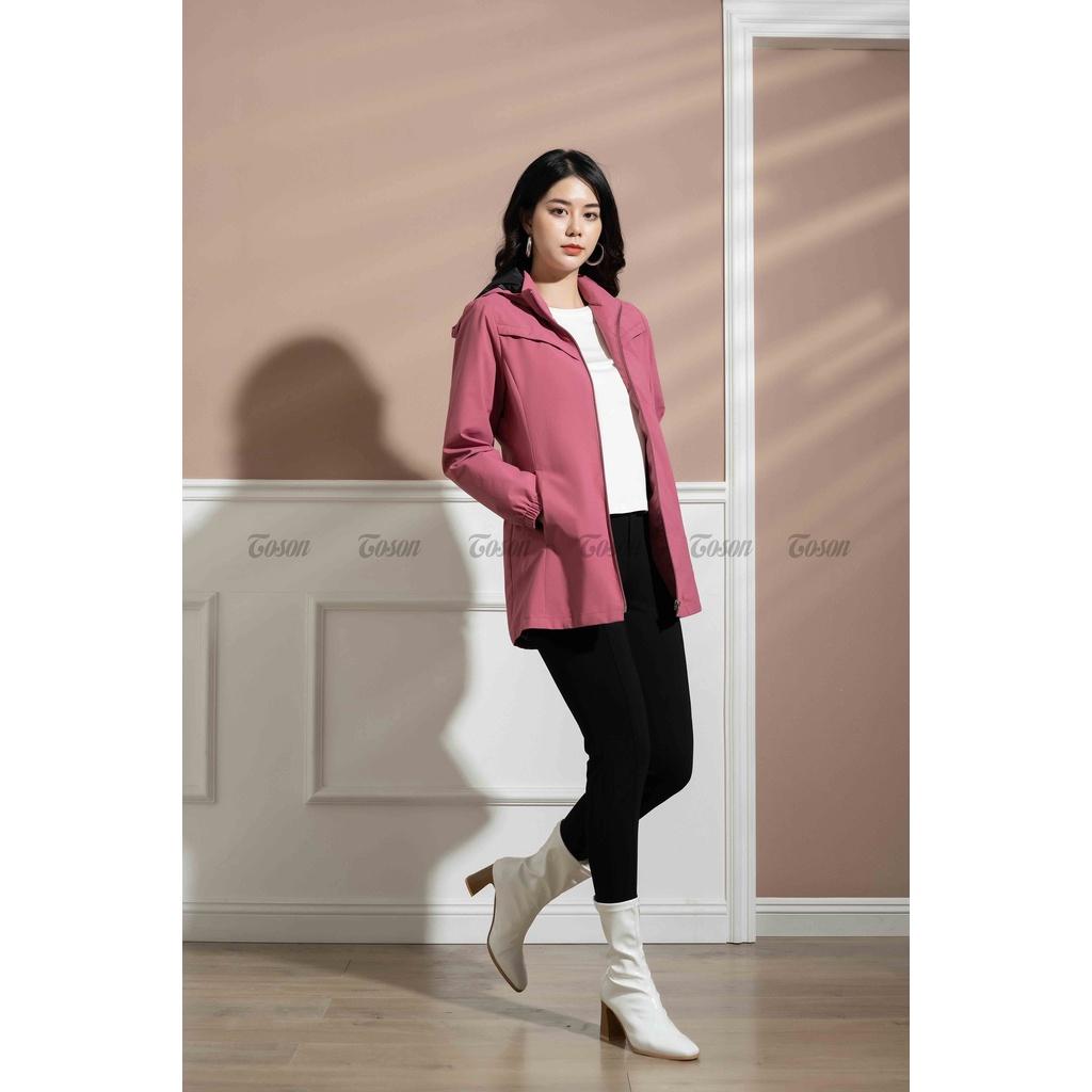 Áo khoác gió Hồng đỗ dáng dài có mũ - TOSON - AGD04P31