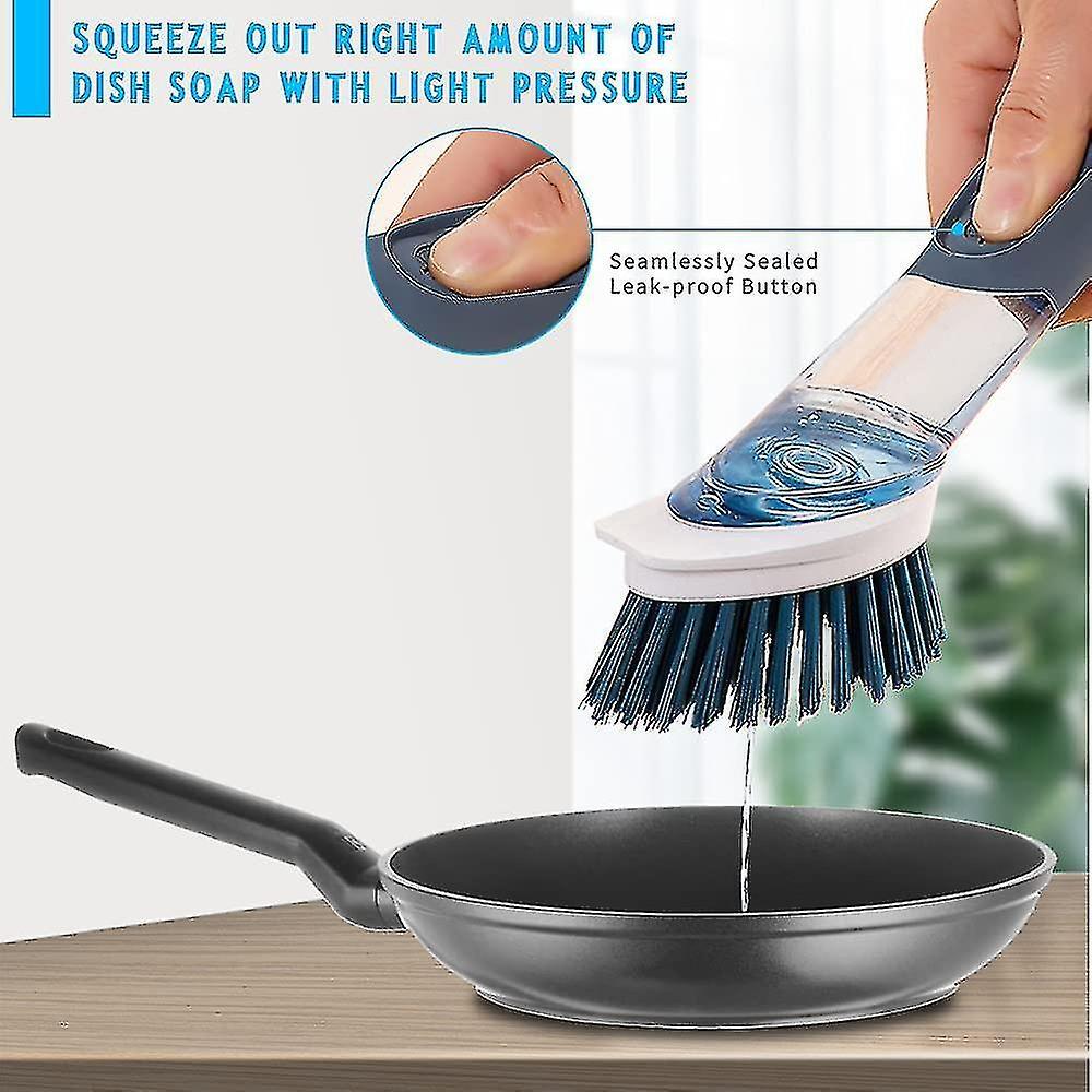 5PCS Xà phòng rửa chén Bàn chải rửa sạch Bàn chải chà với 4 đầu thay thế và giá lưu trữ
