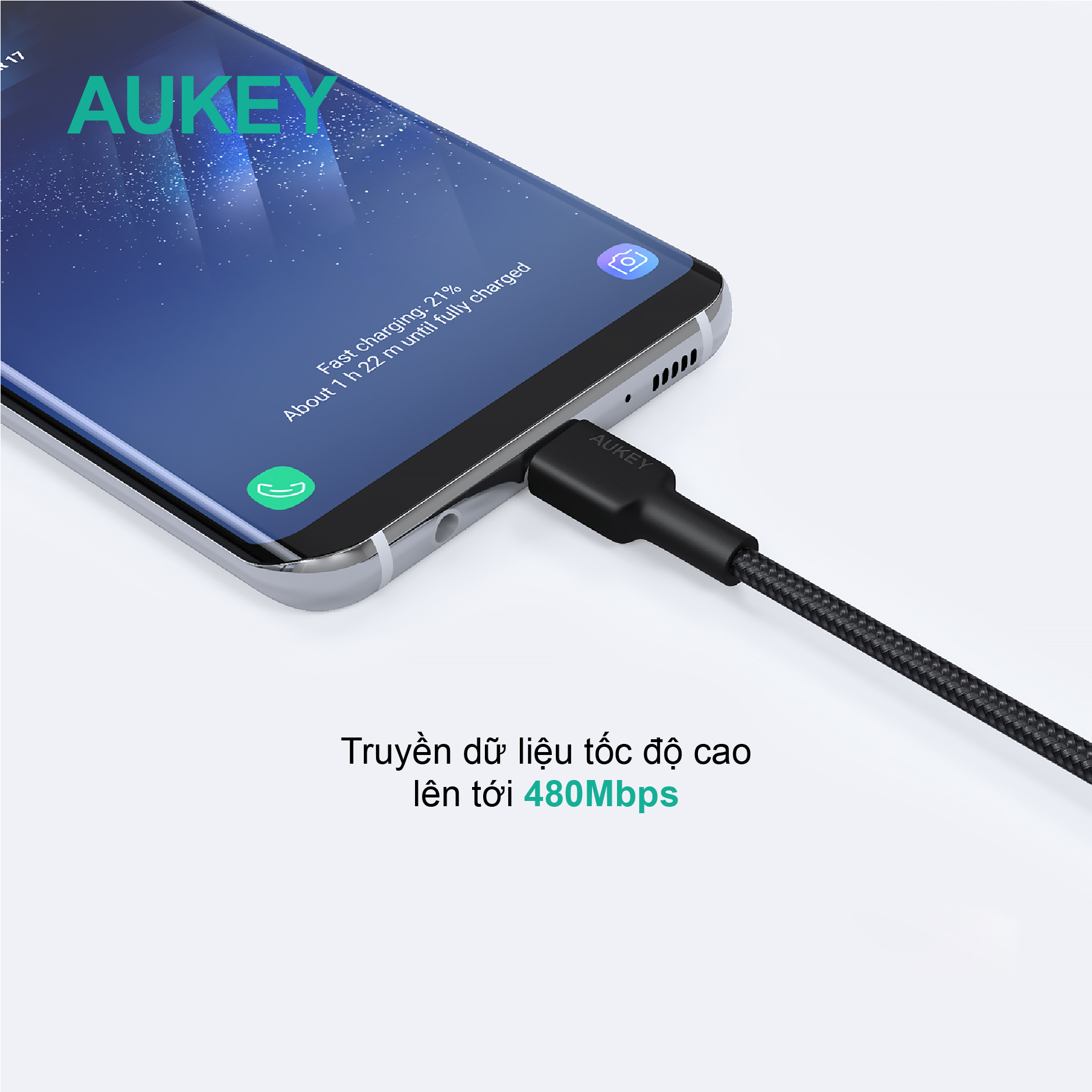 Cáp Aukey USB-A to USB-C dây dù 0.9 mét CB-CD30 hàng chính hãng