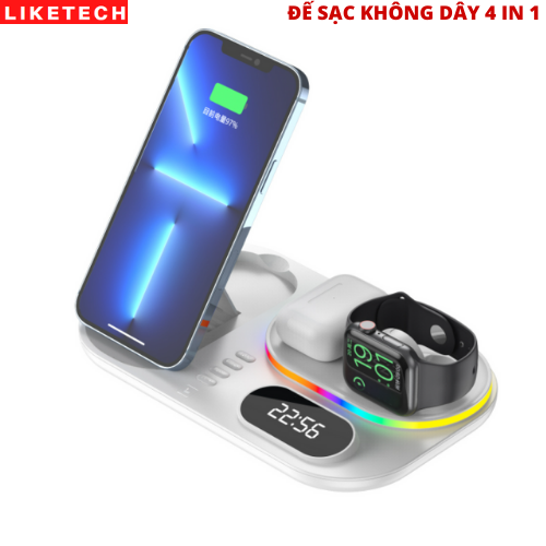 Đế Sạc Không Dây Đa Chức Năng Cho Apple Watch, Iphone, AirPods Sạc 4 Thiết Bị Cùng Lúc Hỗ Trợ Sạc Nhanh