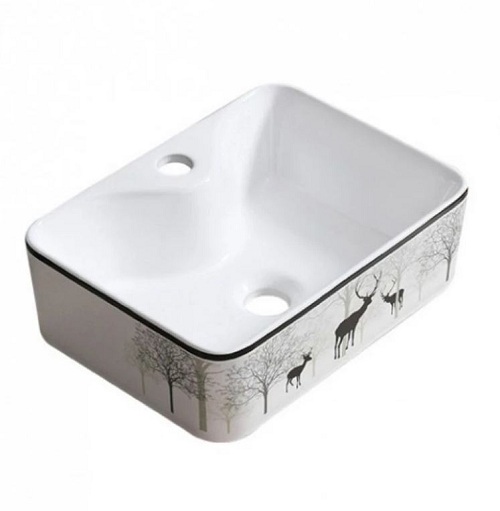 Chậu rửa mặt,lavabo vuông đặt bàn hoa văn nai xanh hình vuông cao cấp Á CHÂU