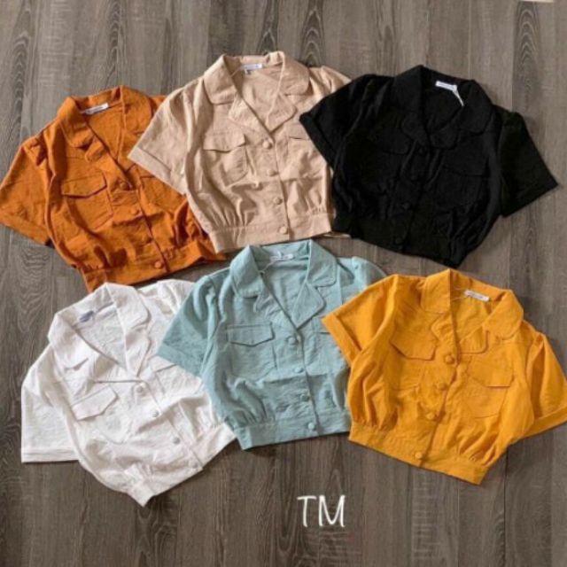 Áo croptop cổ vest