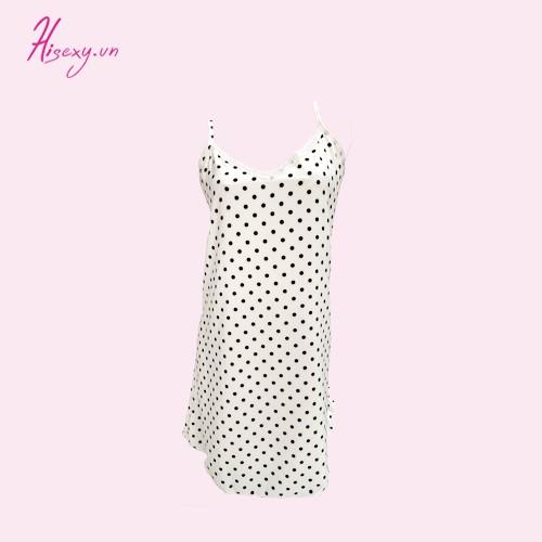 HISEXY Đầm Ngủ 2 Dây Mặc Nhà Chấm Bi Lụa Hàn Đủ Size Dưới 75Kg