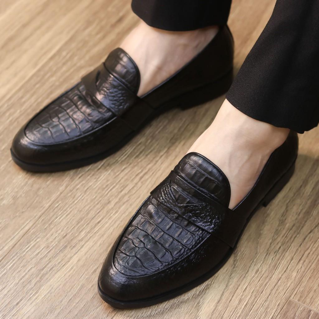 Giày lười da nam - Giày da nam công sở dập vân cá sấu - Đế cao su non cao 3cm, Mã x091, Hàng Việt