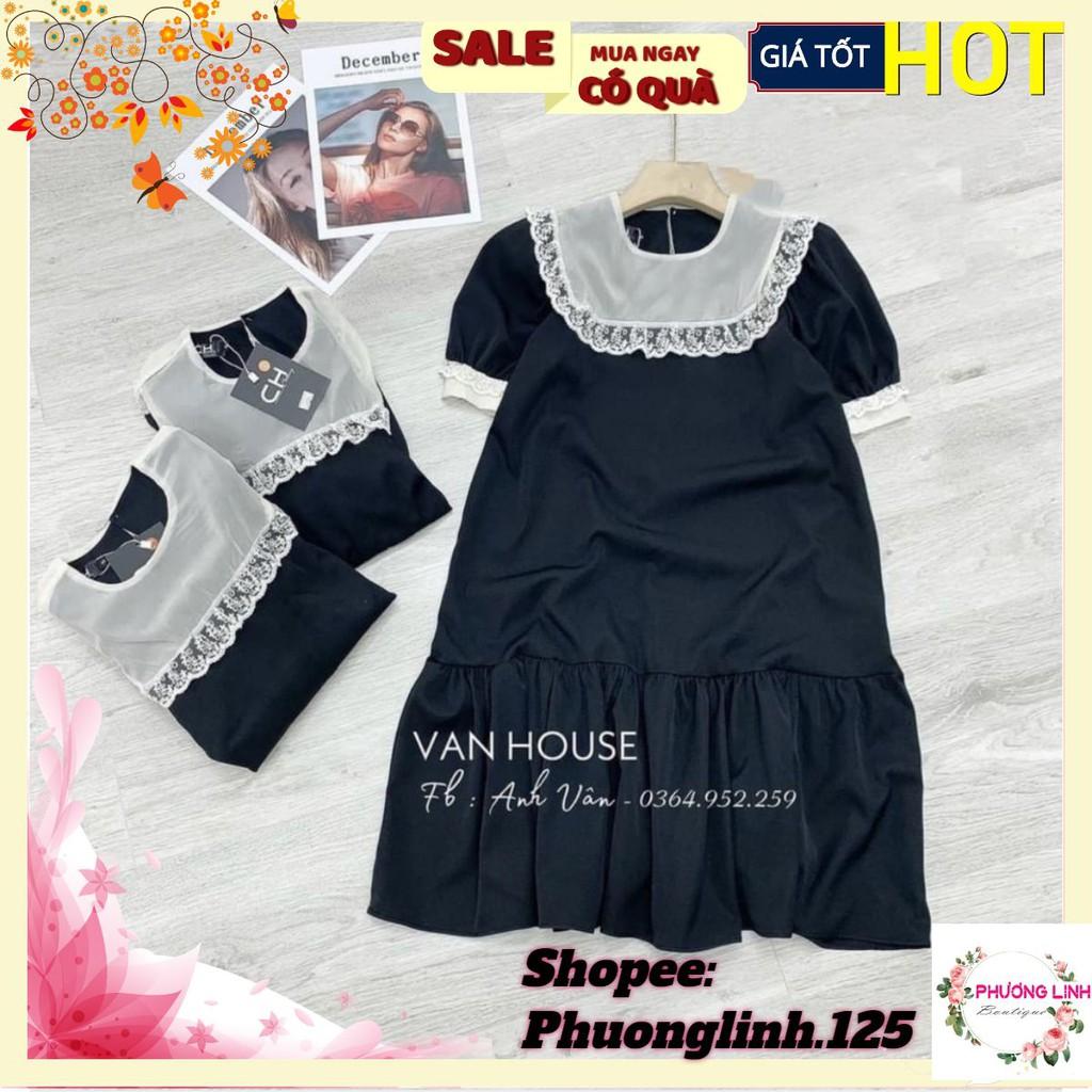 VÁY SUÔNG ĐEN ĐUÔI CÁ PHỐI BÈO CHO NỮ