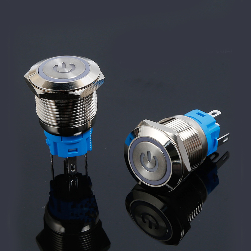 Nút nhấn Led INOX 19mm, Công tắc Tự khóa có hình Nguồn dùng nguồn Điện áp
