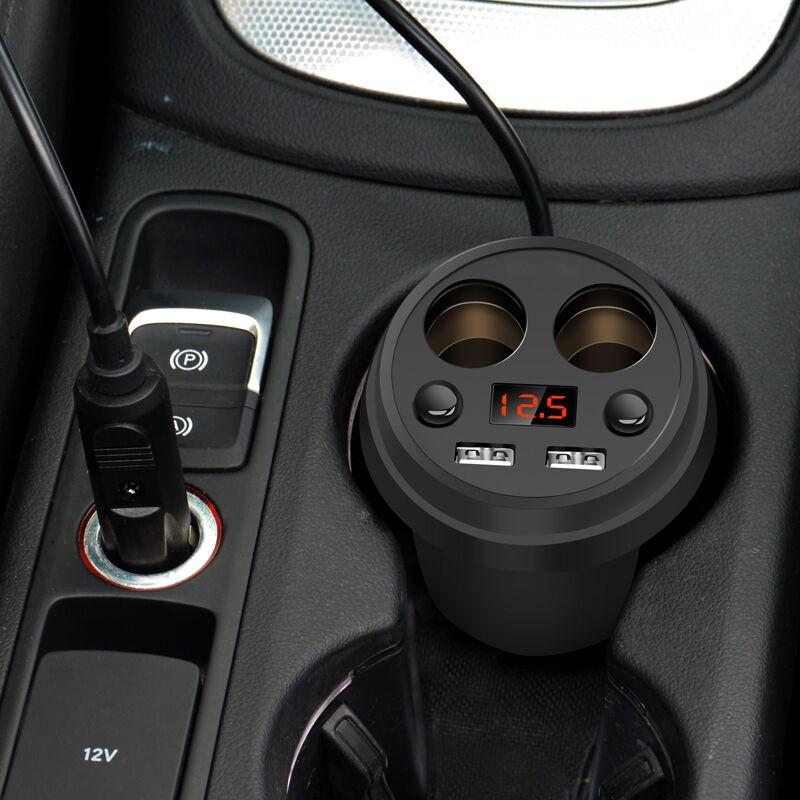 CỐC SẠC CHIA 2 NGUỒN CẮM TẨU + 2 CỔNG USB CHO Ô TÔ XE HƠI - BỘ CHIA 2 Ổ CẮM TẨU SẠC ĐIỆN THOẠI, MÁY TÍNH BẢNG ĐA NĂNG