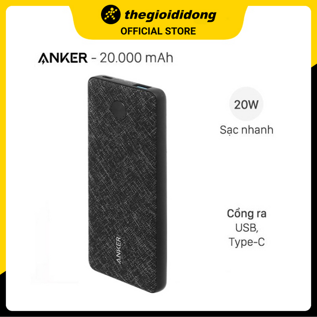 Pin sạc dự phòng Polymer 20000mAh Type C PD 20W PowerCore Essential Anker A1287 - Hàng chính hãng