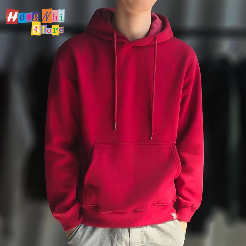 Áo Hoodie Trơn Màu Đỏ Đơn Cao Cấp Dáng Rộng Unisex Nam Nữ Mặc Được - MM