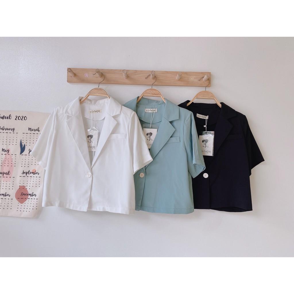 Áo khoác vải blazer dáng ngắn trơn màu Ulzzang style Hàng quảng Châu