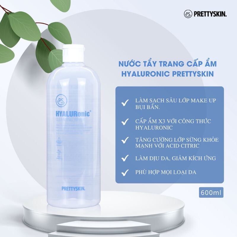 Nước Tẩy Trang Cấp Ẩm Hyaluronic Prettyskin 600ml