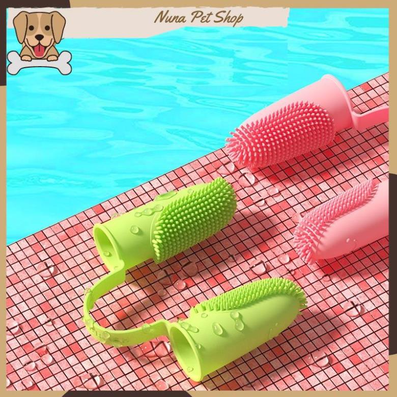 Bàn chải đánh răng cho chó mèo - Bàn chải xỏ ngón bằng silicone mềm tiện dụng