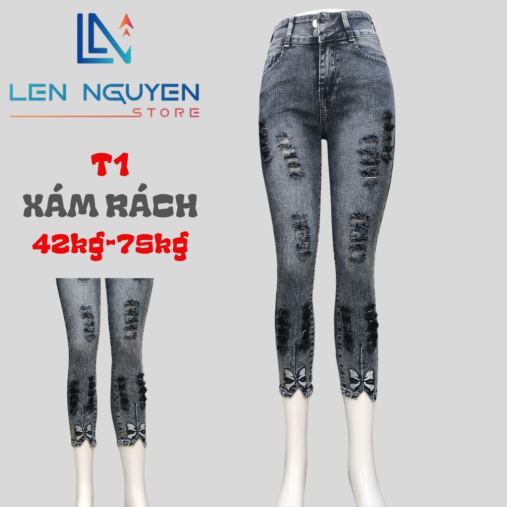 T1_Quần jean nữ, 9 tất, lưng cao, quần bò nữ dáng ôm, quần rin nữ có big size, cho 42kg đến 75kg,LEN NGUYEN STORE - Xanh