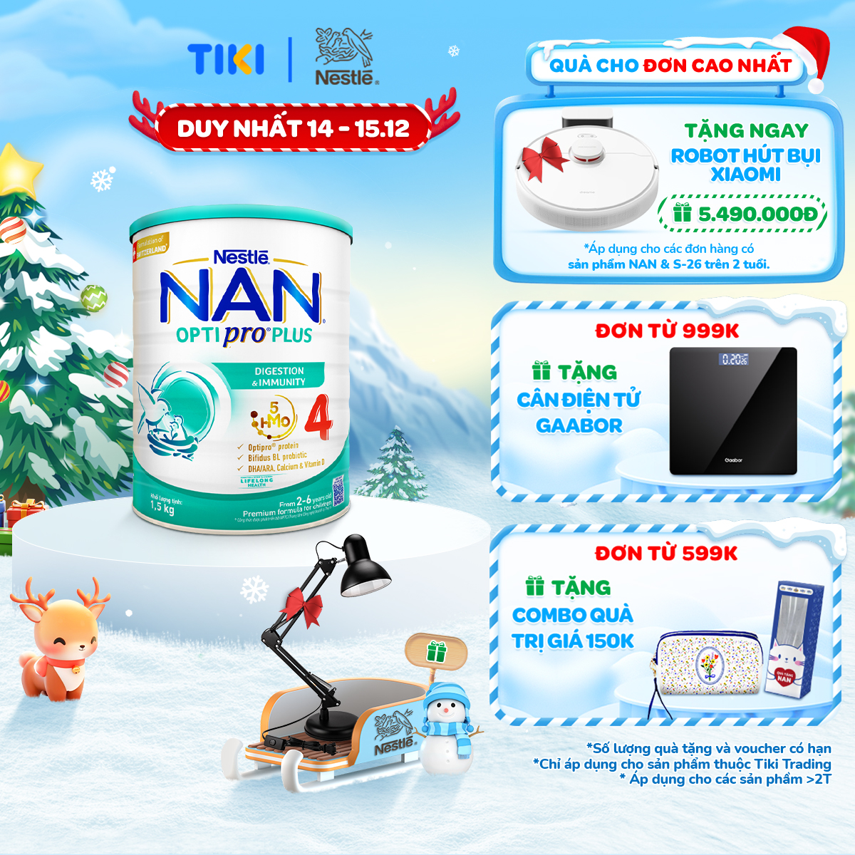 [Tặng Đèn học để bàn] Sữa bột NAN OPTIPRO PLUS 4 Nestle Bé 2-6 tuổi 1500g/lon Giúp tiêu hóa tốt