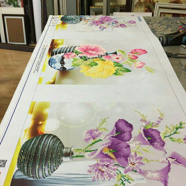 Tranh đính đá 3 bức bình hoa 150×60CM