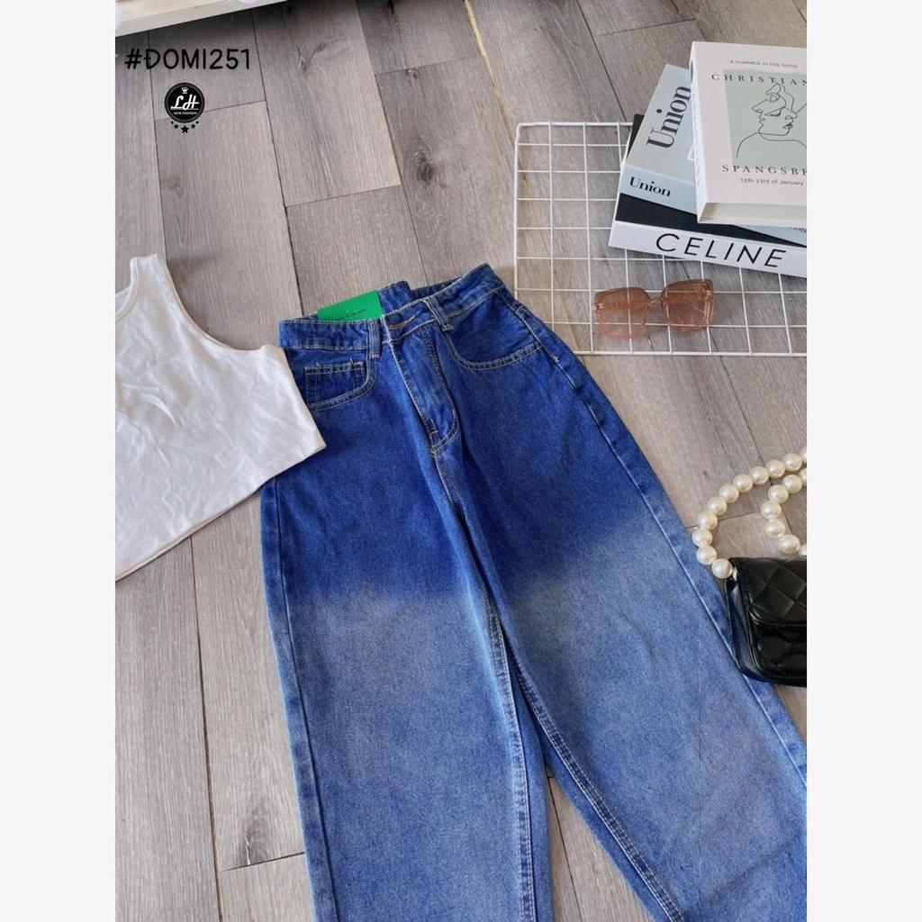 Quần bò baggy màu xanh loang trơn đơn giản cho nàng Lê Huy fashion Ms 251