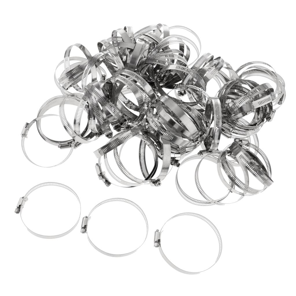 100Pcs Adjustable Stainless Steel Worm Gear Hose Clamp Clip Fastener 76-92mm
